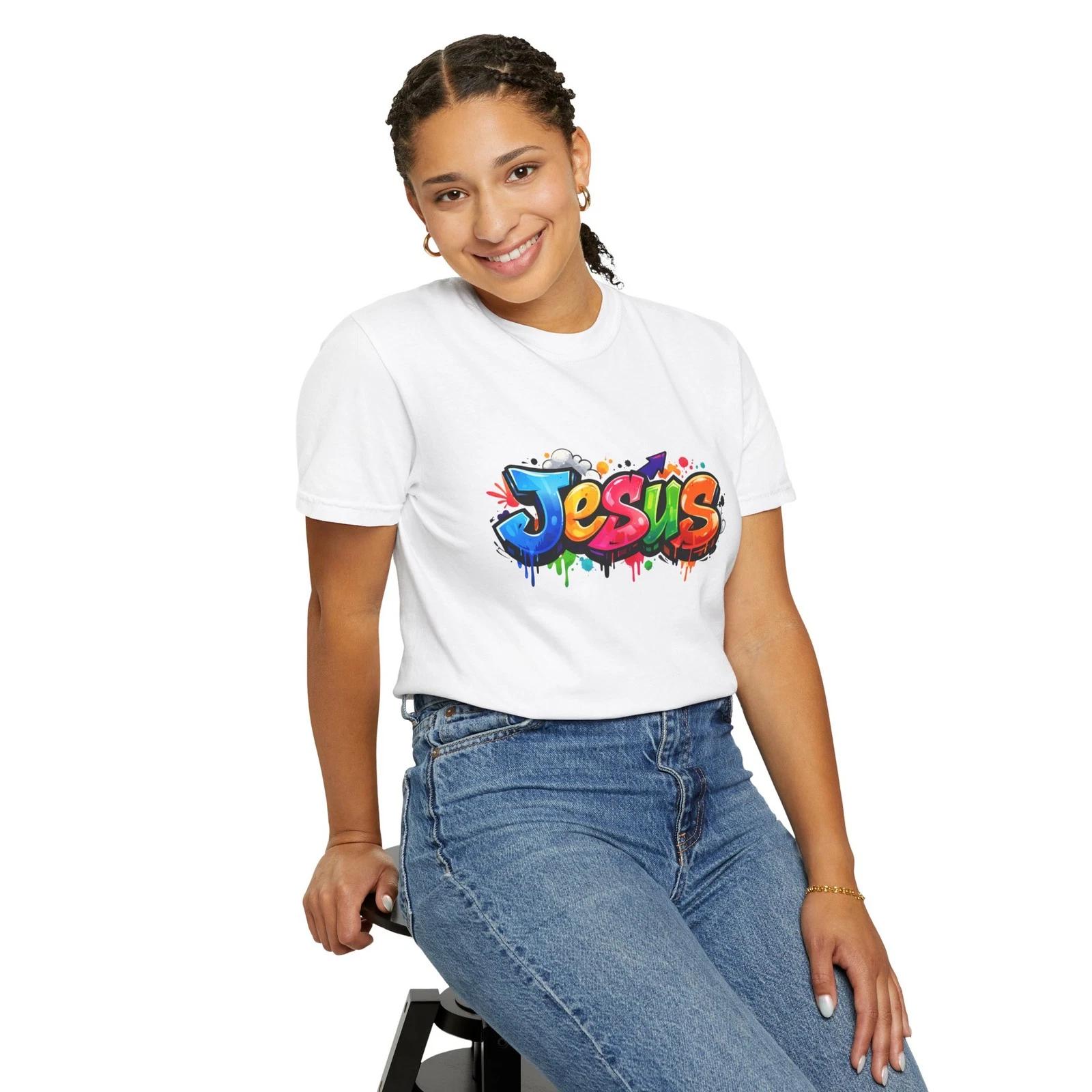 Jesus Graffiti Colorful Drip Street Art T-Shirt M