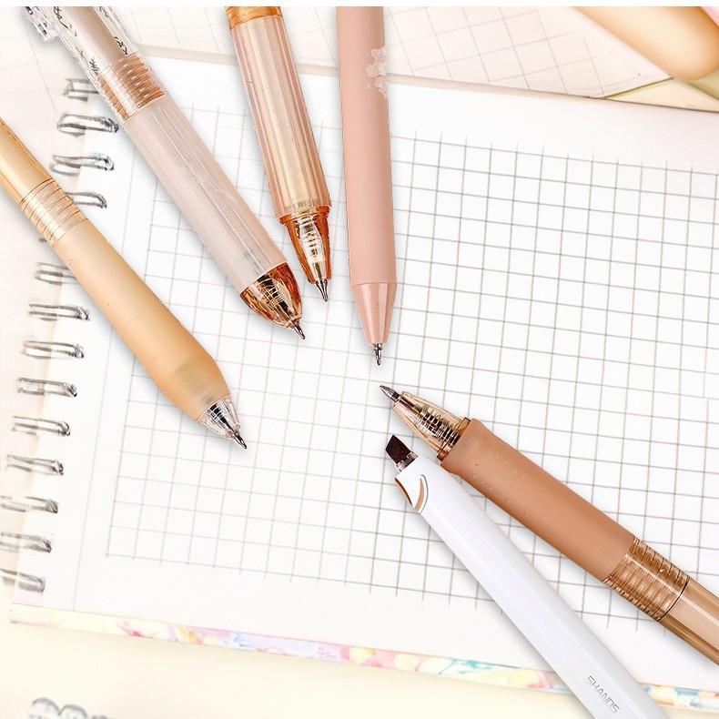Six-piece Set of Push-button Neutral Pens for Students, Large-capacity Office Signature Pens, Brush Pens for Problem-solving