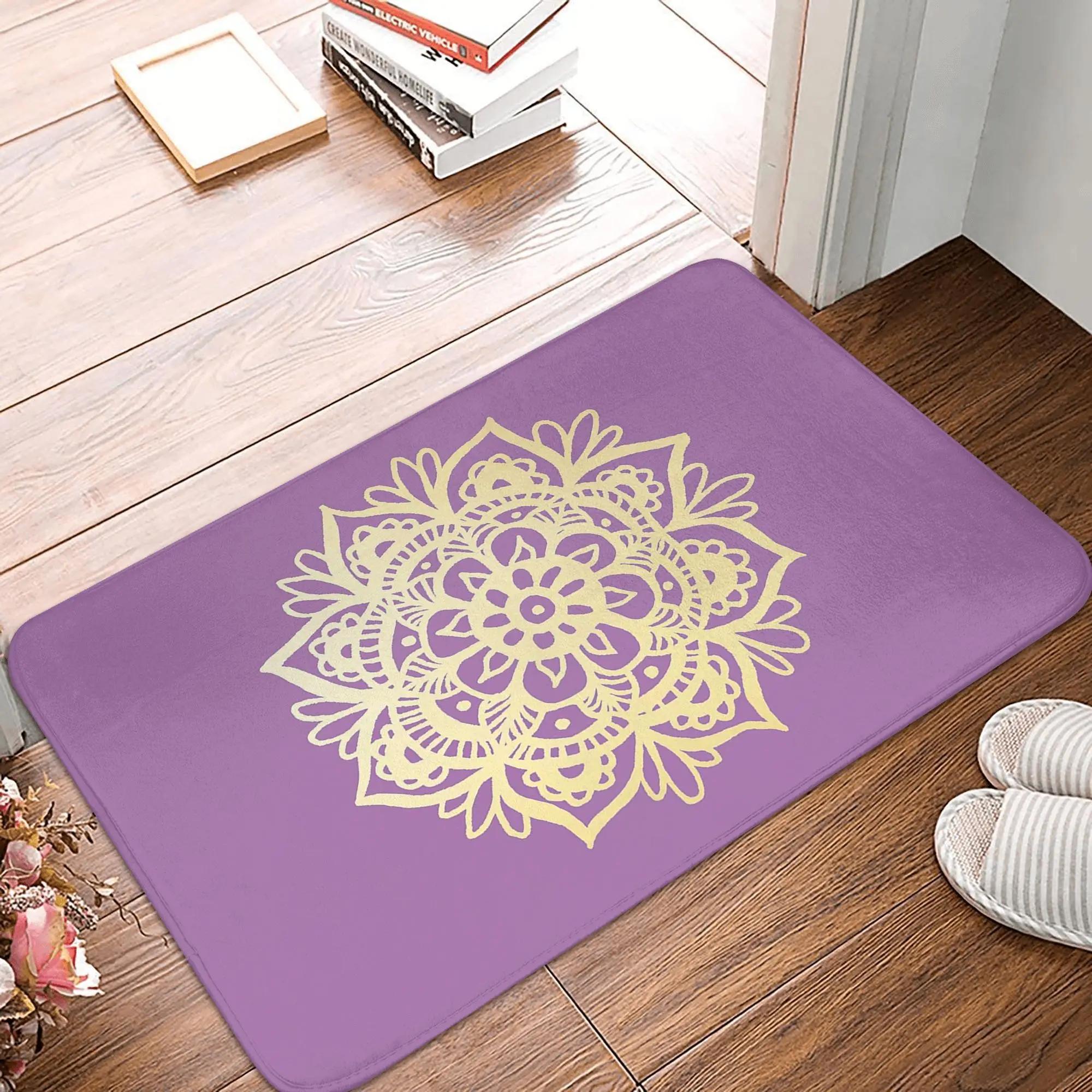 Lodestar Unisex Purple/Gold And Mandala Non-Slip Doormat Floor Mat Water Oil Proof Carpet Rug For Kitchen Entrance Home Bathroom Footpad Mats