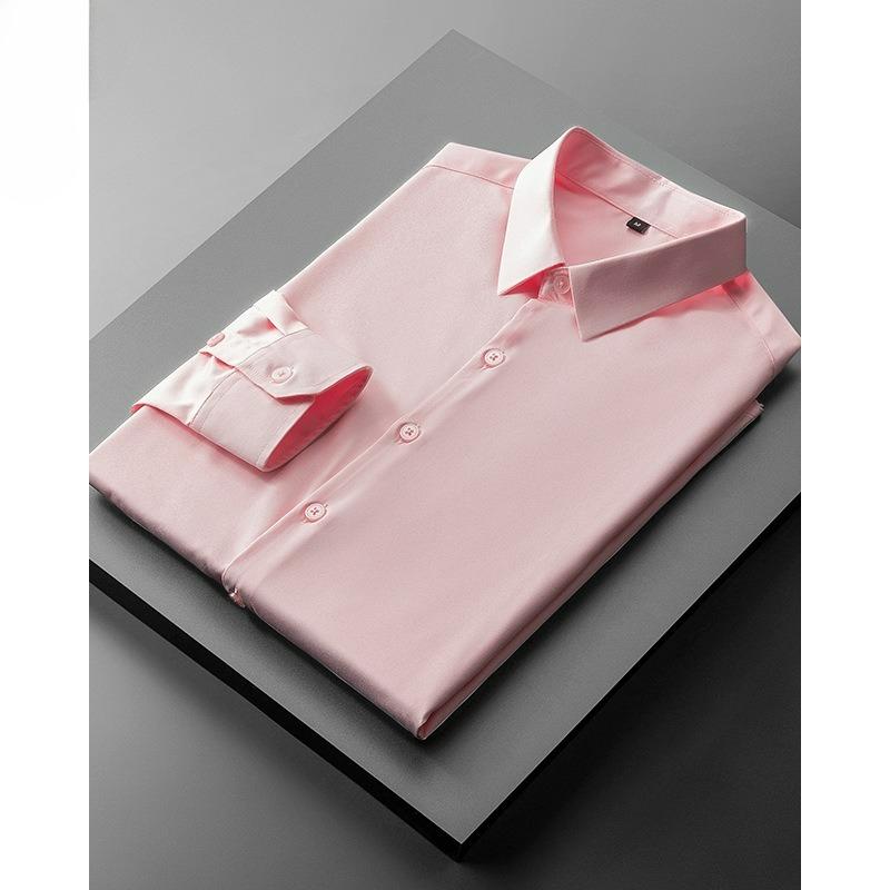 Camicia da Uomo Grigia Sottile Non-Stirante Mercerizzata per Affari a Manica Lunga per Primavera e Autunno High-end Slim-fit
