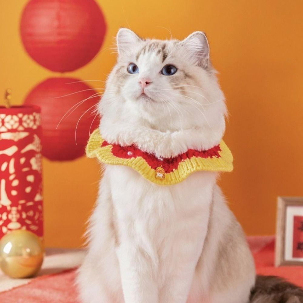 Adjustable New Year Cat Scarf Comfortable Soft Cat Knitted Tricot Lucky Blessing Cartoon Handwoven Puppy Collar Pet Grooming