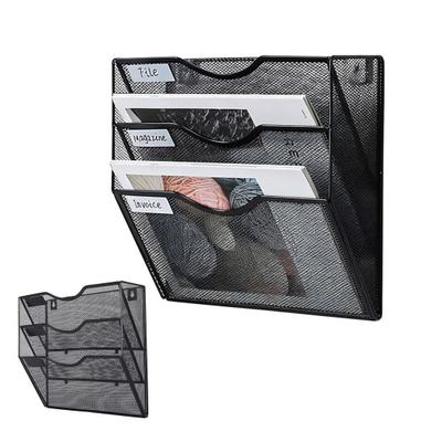 Wall File Organizer 3 Tier Mesh Metal Hanging File Folder Rack with Label Slots Rust-Resistant Mail Organizer for Office Home Classroom