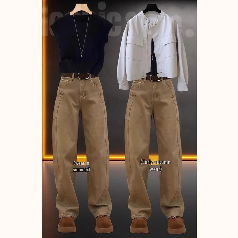 

Women s Khaki Wide-Leg Jeans - Autumn Plus Size Slimming Straight-Leg Pants 3XL