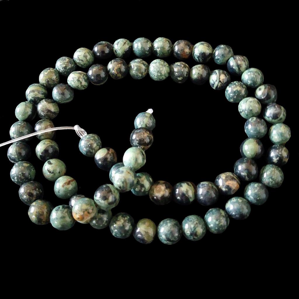 Strand of 54 Round Beads 6mm 6 Mm In Spotted African Turquoise