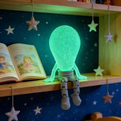 3D Printed Bulb Figure Glow-in-The-Dark Articulated Figurine with Dangling Legs for Home Office Desktop
