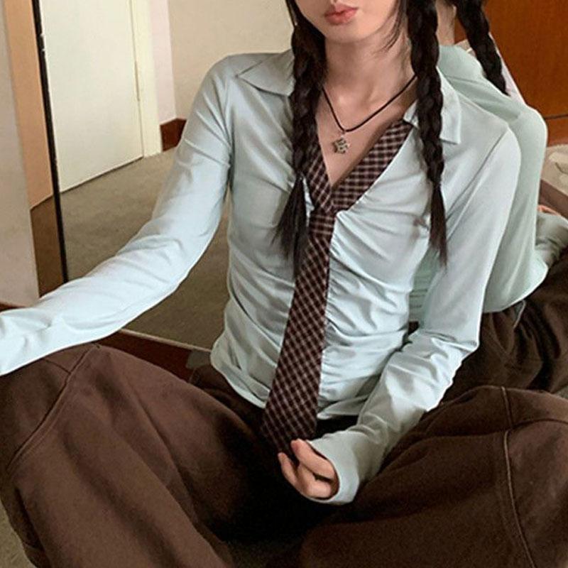 Autumn Winter New Pure Lust Style Short Pure Cotton Long-sleeved T-shirt Women's Slim Versatile Design Tops