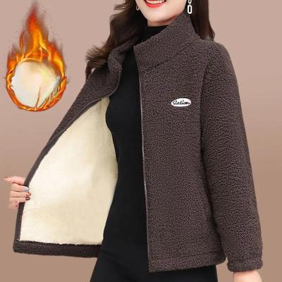 Modejacke Herbst Winter Stil Schafwolljacke Mittelalterliche Ältere Frauen Fleecegefüttert Verdickter Mantel