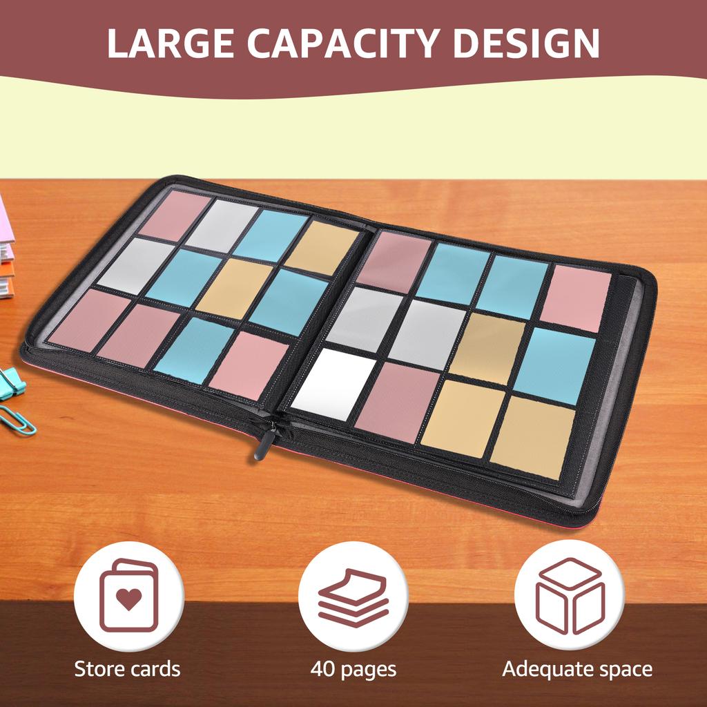 PU Leather Cover Trading Card Album Large Capacity Zipper Closure Card Collection Album With Transparent Inner Page for Storage