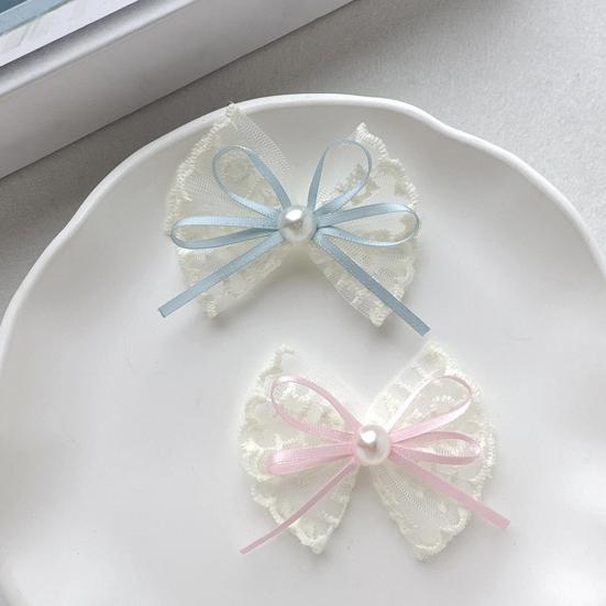 Hairpin Embroidery Lace Ribbon Bowknot Decor Hair Clip with Imitation Pearls Bangs Ponytails Buns Hair Accessories