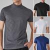 Tricou Bărbătesc cu Guler Semi-Înalt, Croială Slim Fit, Mânecă Scurtă, Culoare Uni, Elastic, Subțire, Pulover