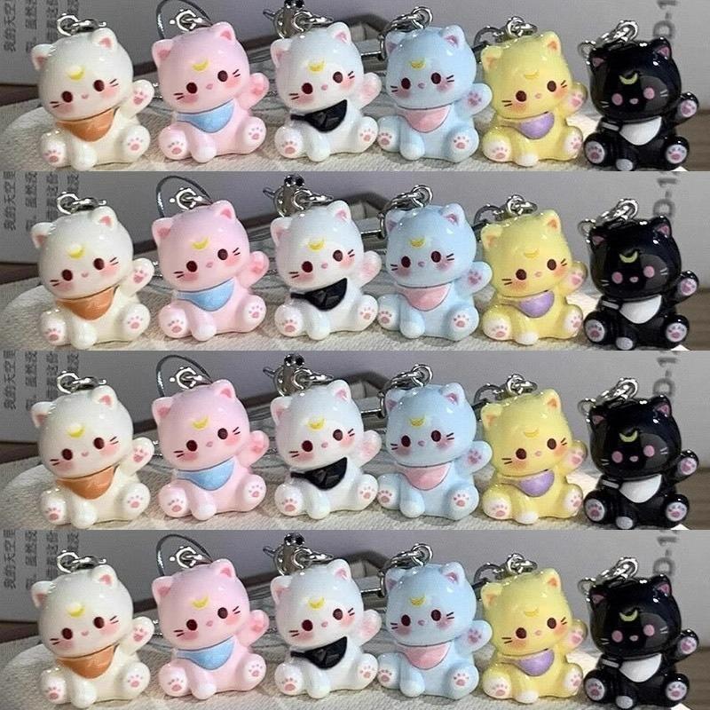 2026 Kawaii Cartoon Cat Phone Chain Resin Keyrings Bag Pendant Fashion Cute Keychain Couple Key Chains Gifts Women for Jewelry