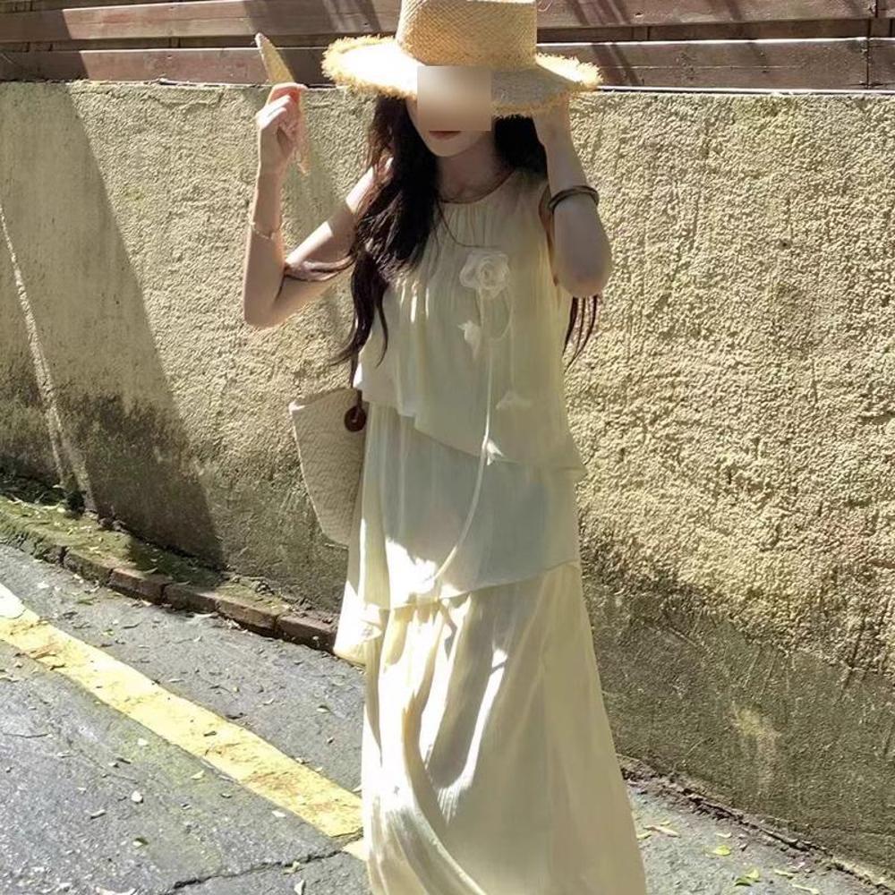 Cake Dress Bai Zhi Jasmine Summer Small Man Sweet Temperament Elegant Women's Dress Women's Skirt Long Dress Suspender Dress