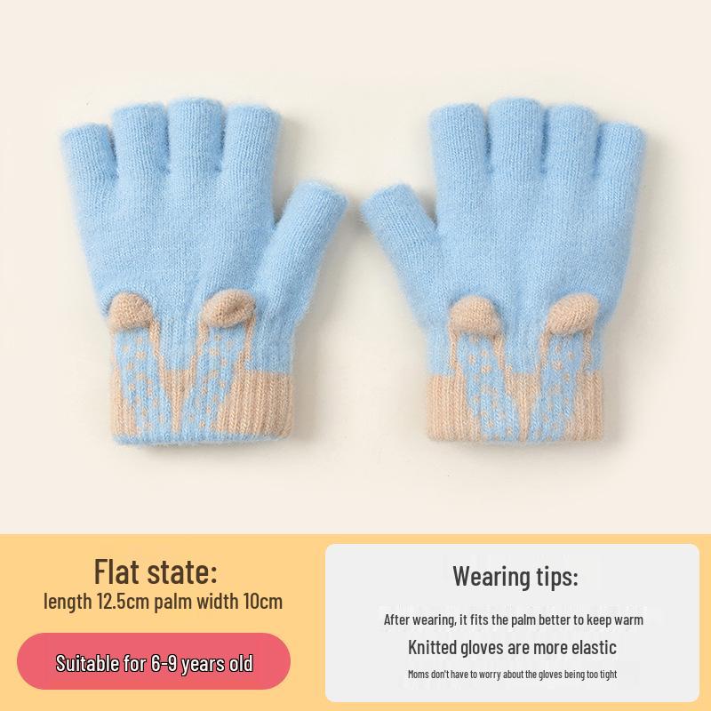 Kids' Cute Flip-Top Fingerless Fox Gloves - Warm Cartoon Design for Autumn and Winter