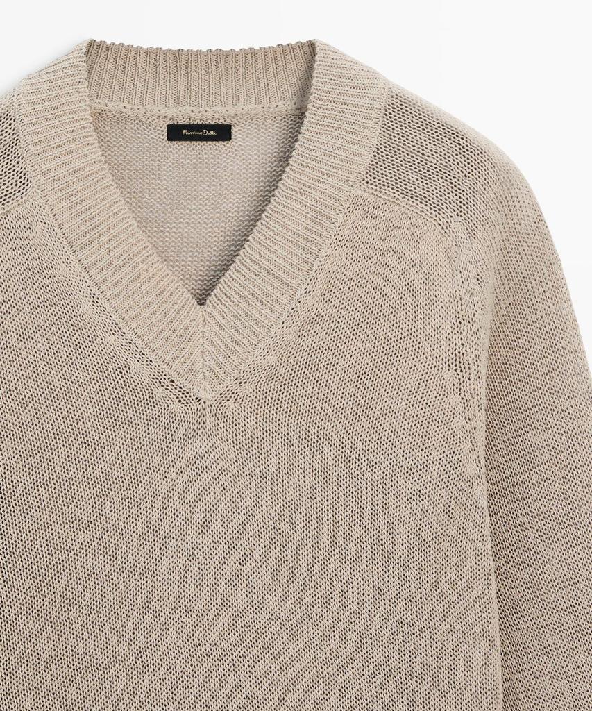 Masimodutti Cotton Blend V-Neck Knit Sweater