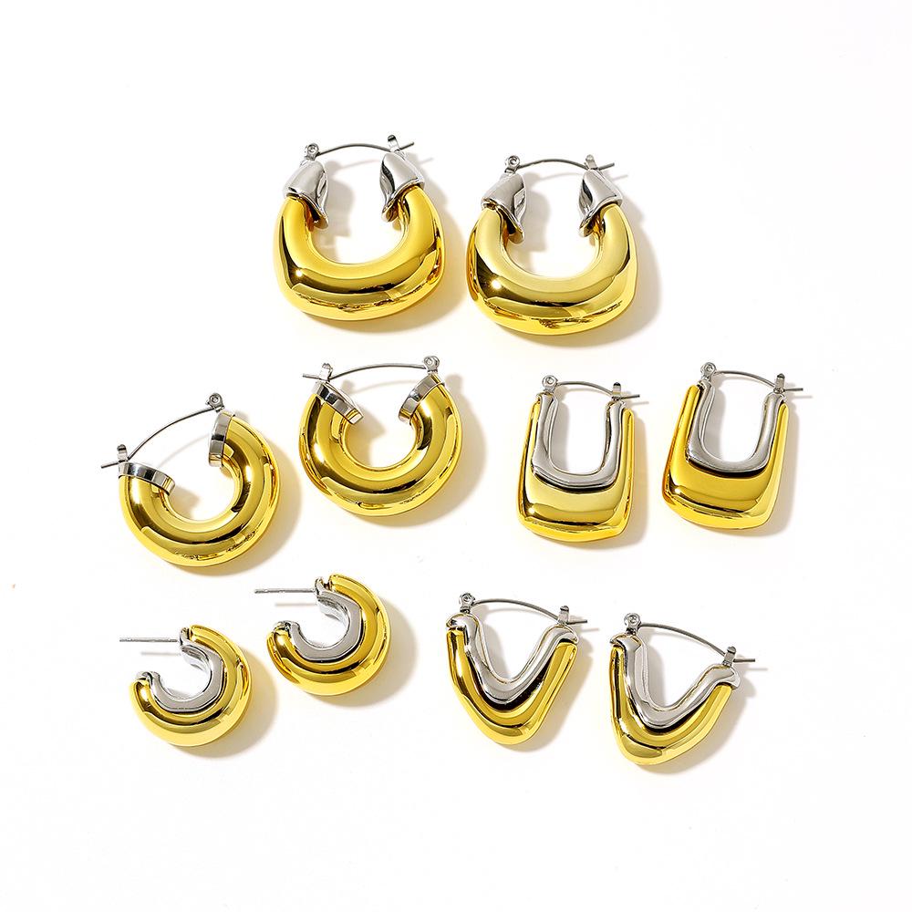 18K Gold-Plated Geometric Stainless Steel Earrings for Women - Waterproof and Durable Studs