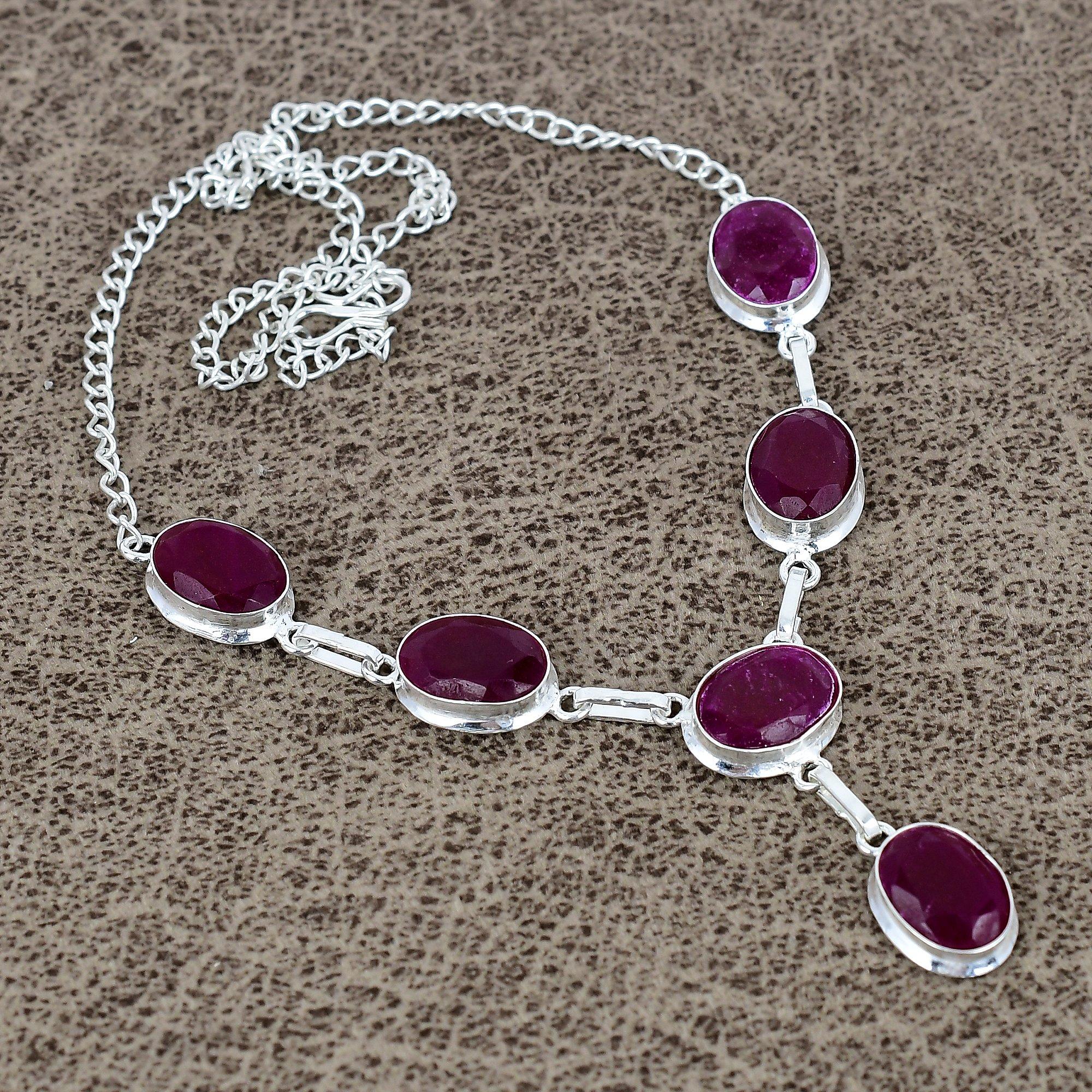 

Red Jade Gemstone Handmade 925 Sterling Silver Jewelry Necklace 18 KKG-131
