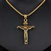 Fashion Crucifix Jesus Christ Men Jewelry Gold Brown Silver Color Metal Cross Pendant With Neck Chain Necklaces For Man Women