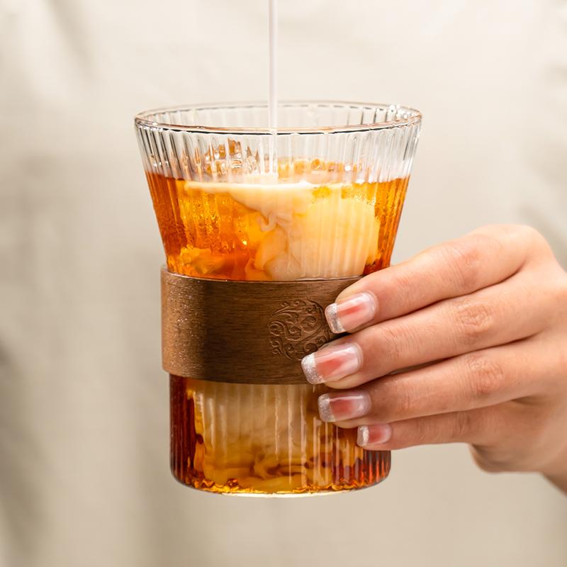 Hammer Patterned Glass Cup For Coffee Wood Ring Tea Cup Master Cups Small Kung Fu Set Tea Drinking Coffee Tea Mug