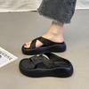 2025 Spring and Summer New Slippers Women's Middle Heel T-shaped Muffin Sole Comfortable Soft Sole Non-slip Women's Shoes One-word Slippers