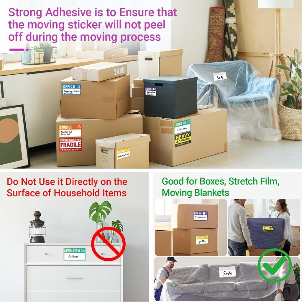 440 Count 3.5" x 2" Large Home Moving Packing Labels for 3-4 Bedroom House, 10 Color Coded Moving Stickers for Boxes with Large Writable Area,