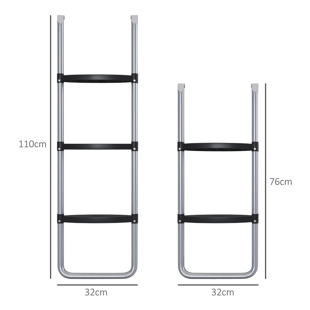 3-or-2-Step Trampoline Ladder Wide Horizontal Steps, Universal Hook, 120 Kg Capacity, 110 X 32 Cm Silver