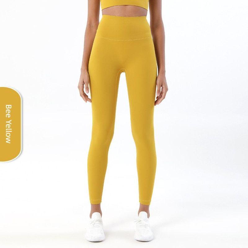 

Spring Summer High Waist Belly Contracting Yoga Pants High Elasticity Nude Feel Running Training Peach Hip Lifting Sport Gym Pants for Women Bee Yellow S
