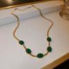 Titanium Steel Emerald Geometric Necklace Korean Ins Cold Wind Collarbone Chain Neck Chain Fashion Temperament Blade Chain Necklace Jewelry