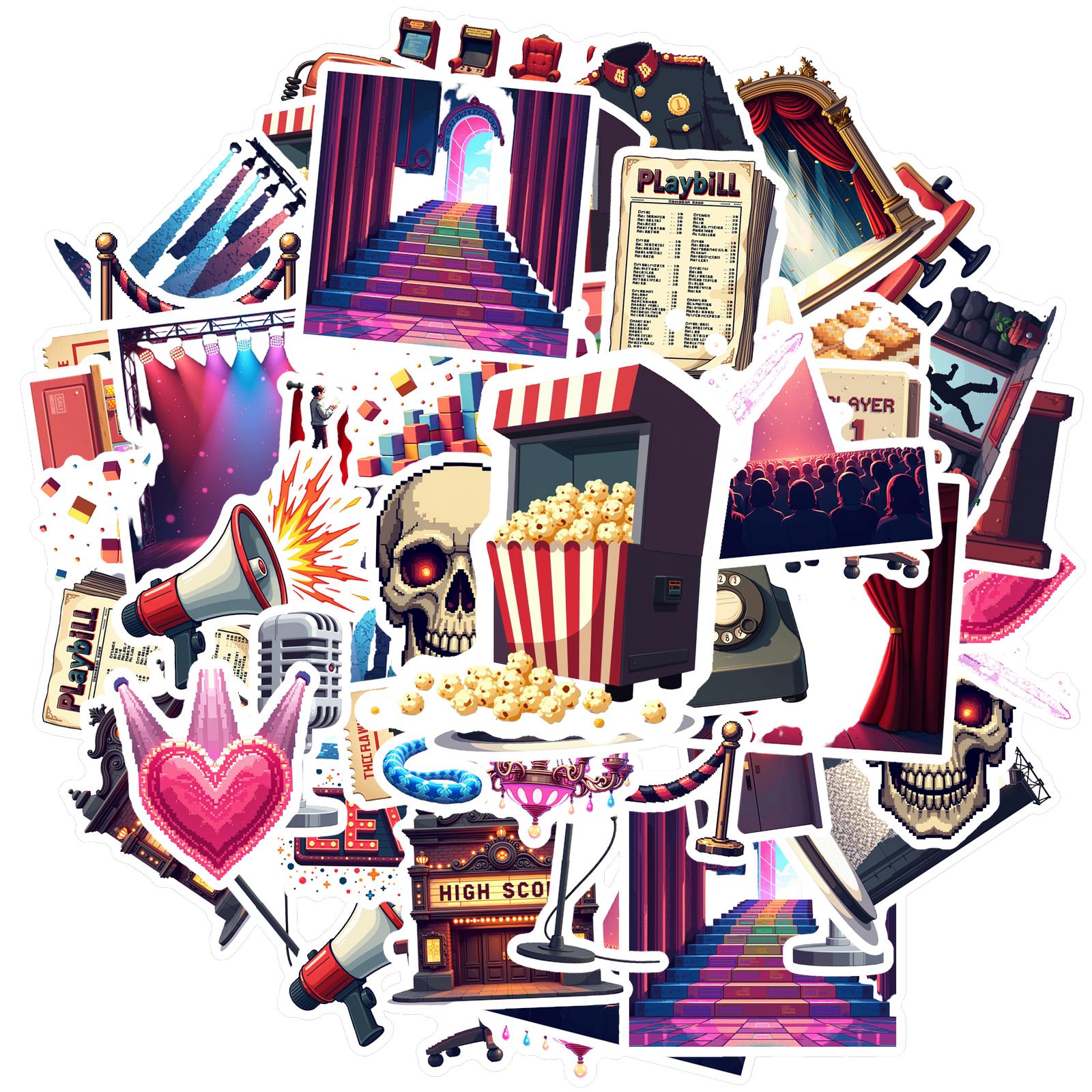 

35pcs-70pcs Decals multicolor Entertainment Stickers Theater Stickers Artistic Stickers for DIY notebooks decorating suitcases