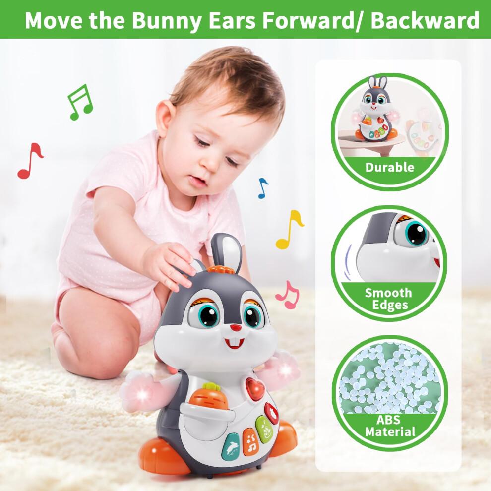 Wanonoo Easter Bunny Toys for 6 To 12 Months Baby Musical Crawling Toy for 1 Year Old Gilrs Boys, Light Up Walking Interactive Toys, Easter Gifts for