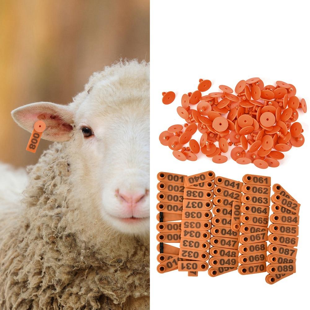 1-100 Number Plastic Livestock Ear Tag Animal Tag for Goat Sheep Pig (Orange)