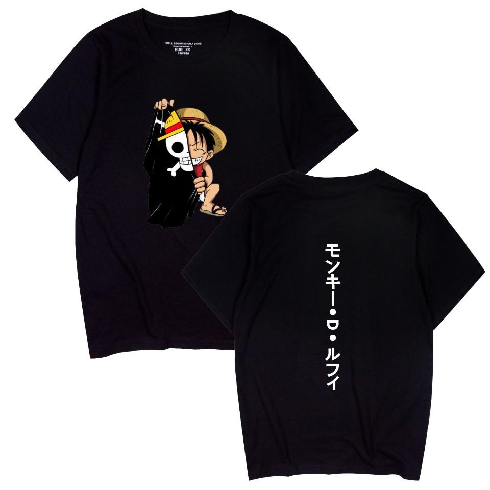 

ONE PIECE Shirts Round Neck Short Sleeve Funny Clothes ONE PIECE Cartoon Printed Unisex T-Shirt XS чёрный