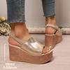Золотисті сандалі на танкетці для жінок 2025 літо новий повсякденний пляжний одяг сандалі на платформі для жінок