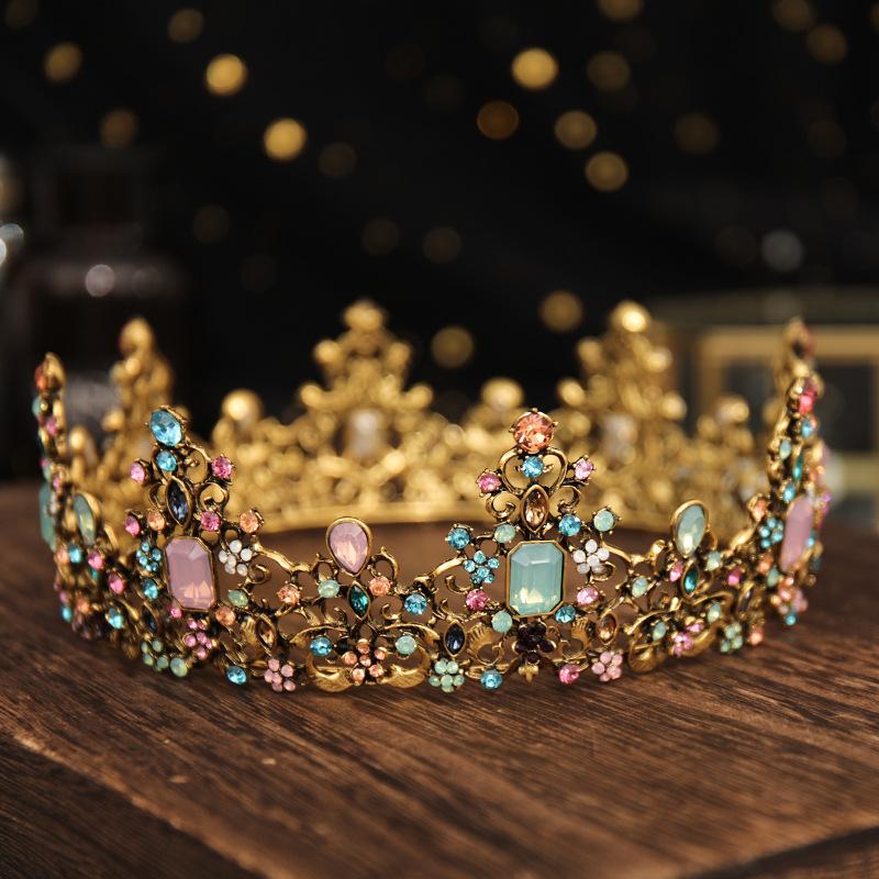 

Красочный Полный круг Большая Корона Ободок Европейский и Американский Барокко Хрустальная Корона Головной убор Свадебные Аксессуары для Невест