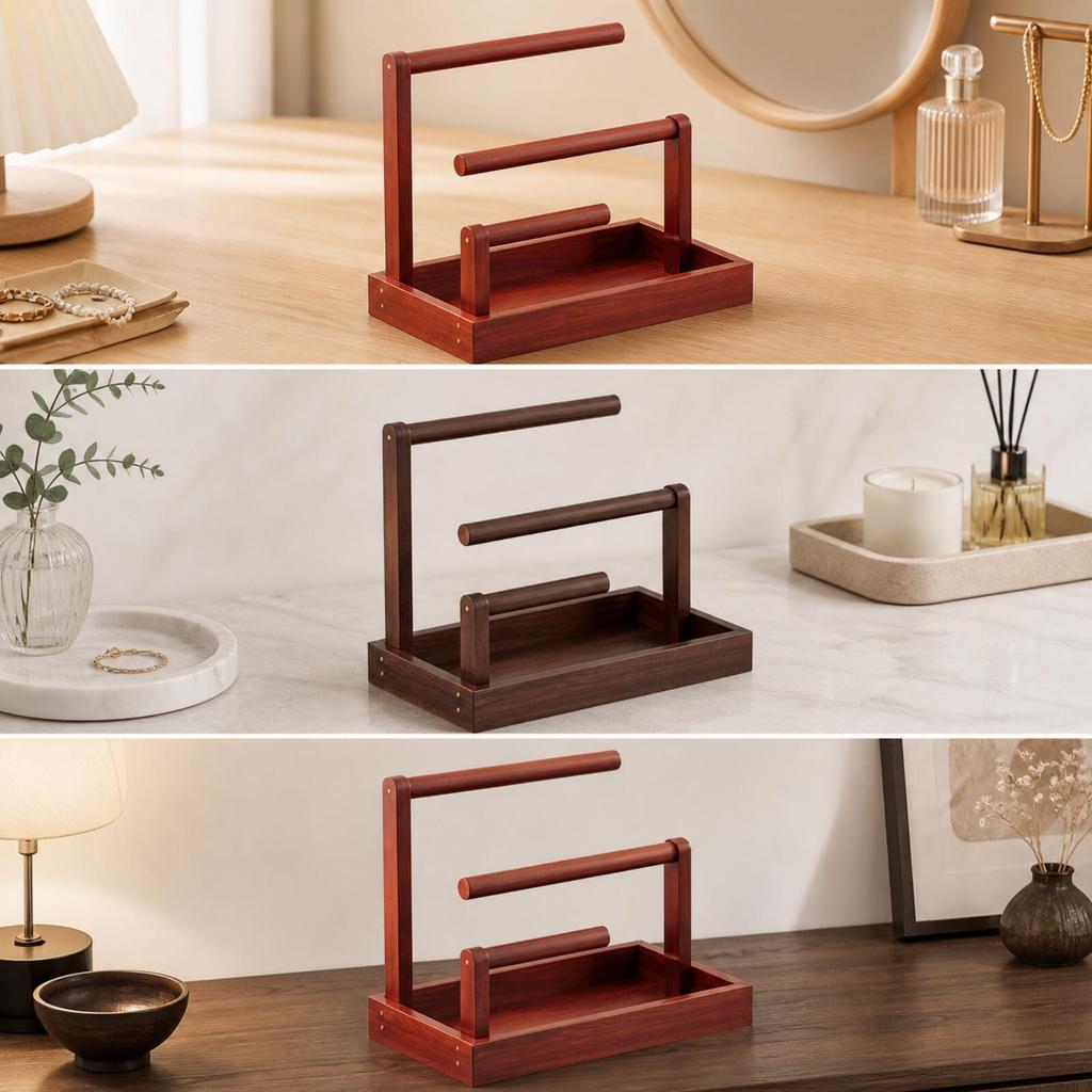 Wood-Look Jewelry Stand with Raised Tray Functional Tabletop Organizer