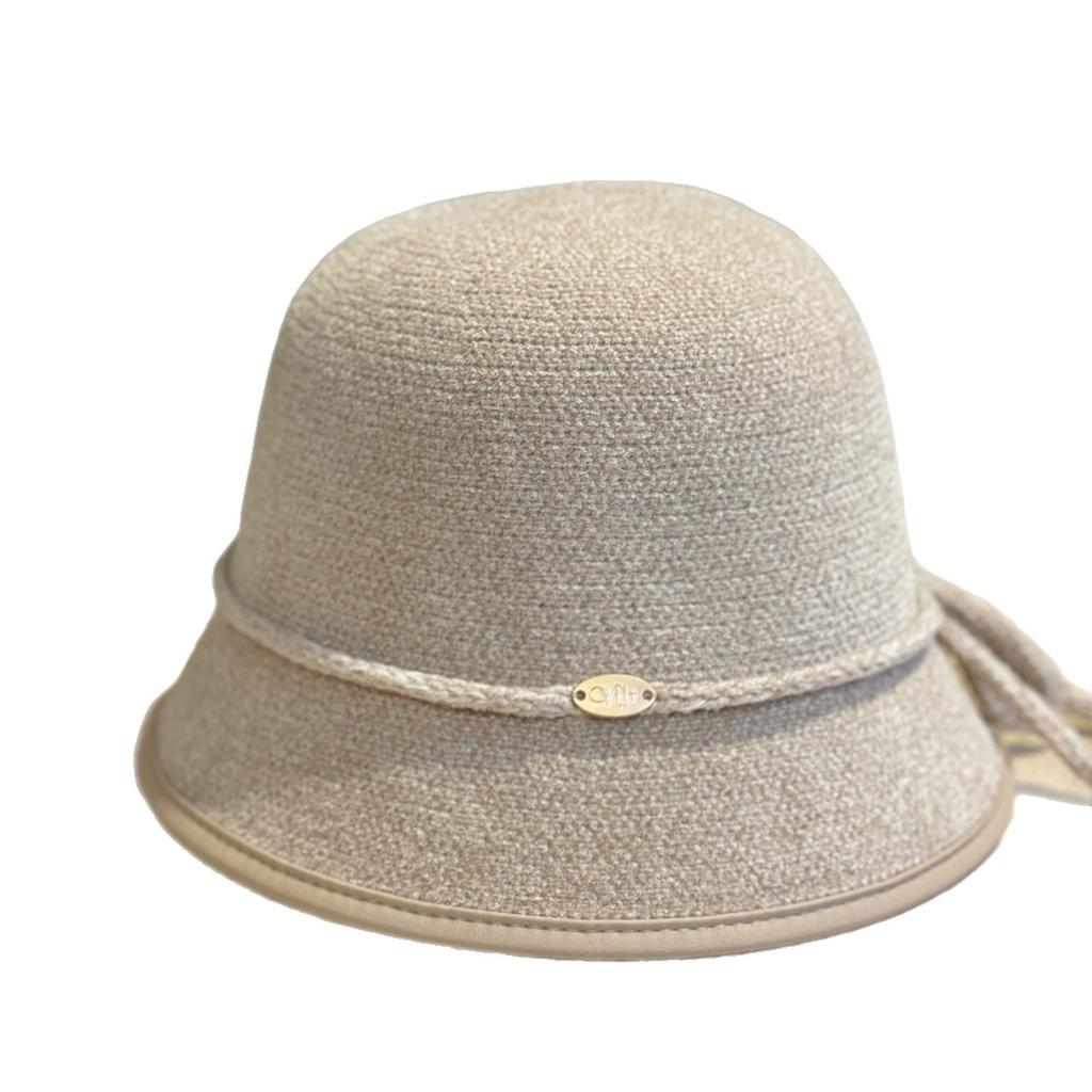 New Chenille Fisherman Hat for Women In Autumn and Winter Temperament Warm Basin Hat Simple Solid Color Bow Bucket Hat Trendy