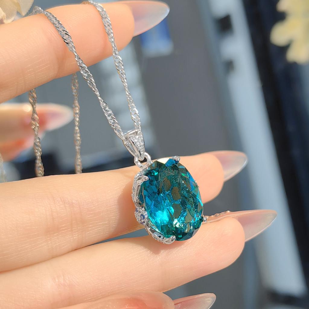Dámská móda Náhrdelník Anti Paraiba modrý Vysoce uhlíkové diamantové náušnice Růžový zirkonový prsten Barevná pokladnicová sada
