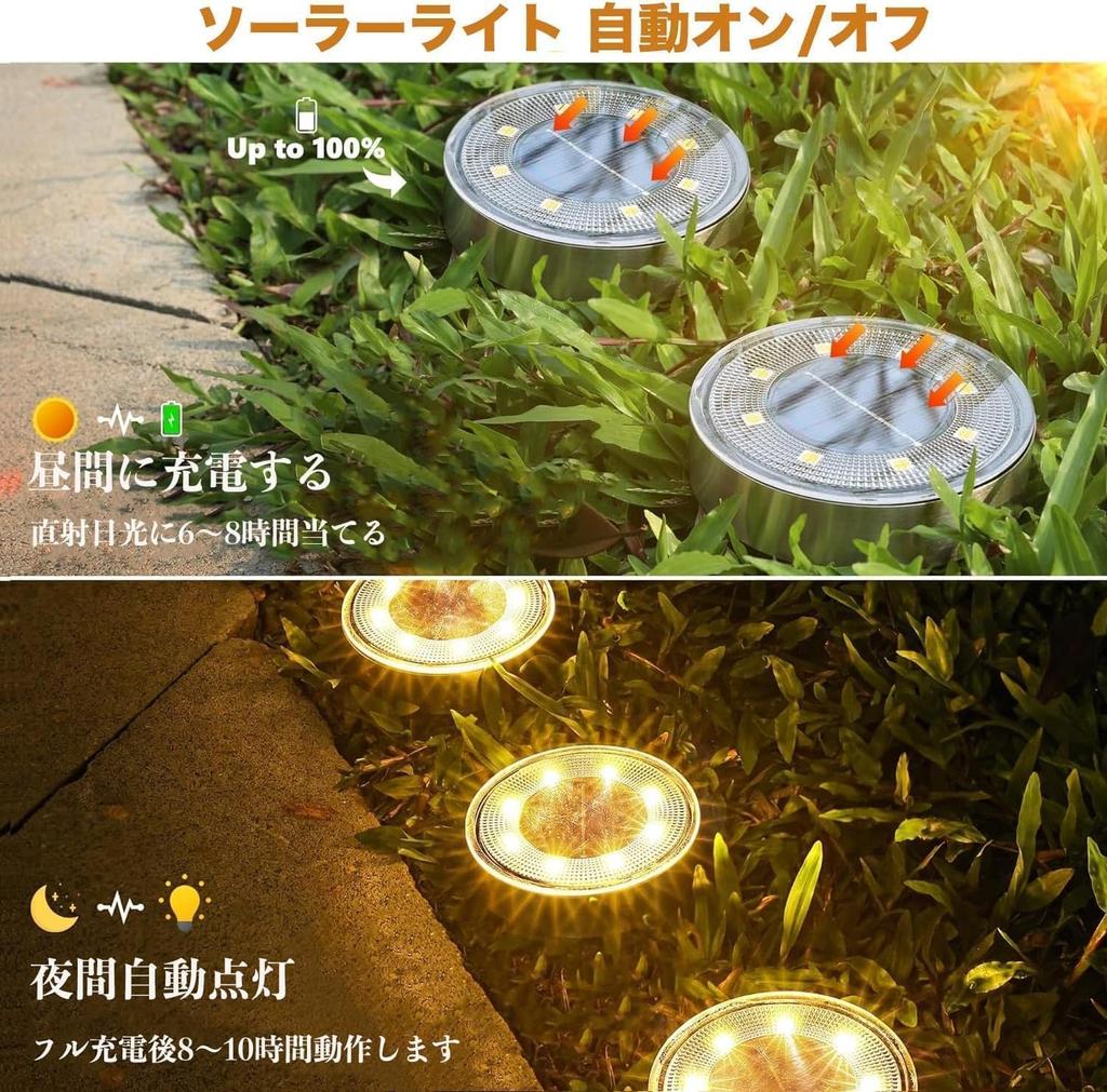 Monmon Lighting Solar Outdoor Lights, IP68 Waterproof LED, In-Ground Garden Lights, for Disaster Relief, Work, and Outdoor Use, Warm White, Set of 8