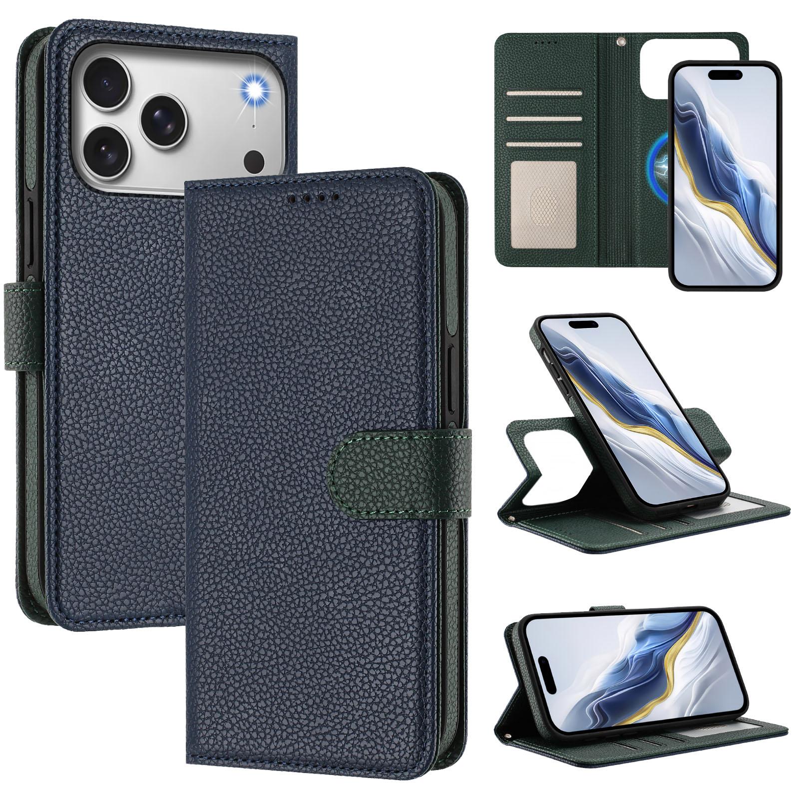 For iPhone 17 Pro Leather Case Detachable Wallet Magnetic Phone Cover with Hand Strap