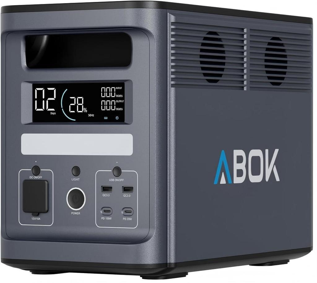 ABOK ark2000 Draagbaar Energie Station - 2000W Vermogen - 1536Wh LiFePO4 Batterij - 7 Uitgangspoorten - 1,5-2 uur Snel Opladen - Slimme App Bediening