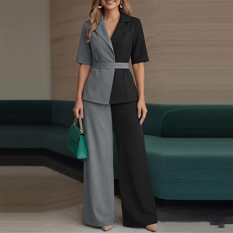 ZANZEA Women Patchwork Short Sleeve Blouse and Long Pants Casual Two Piece Suit Sets