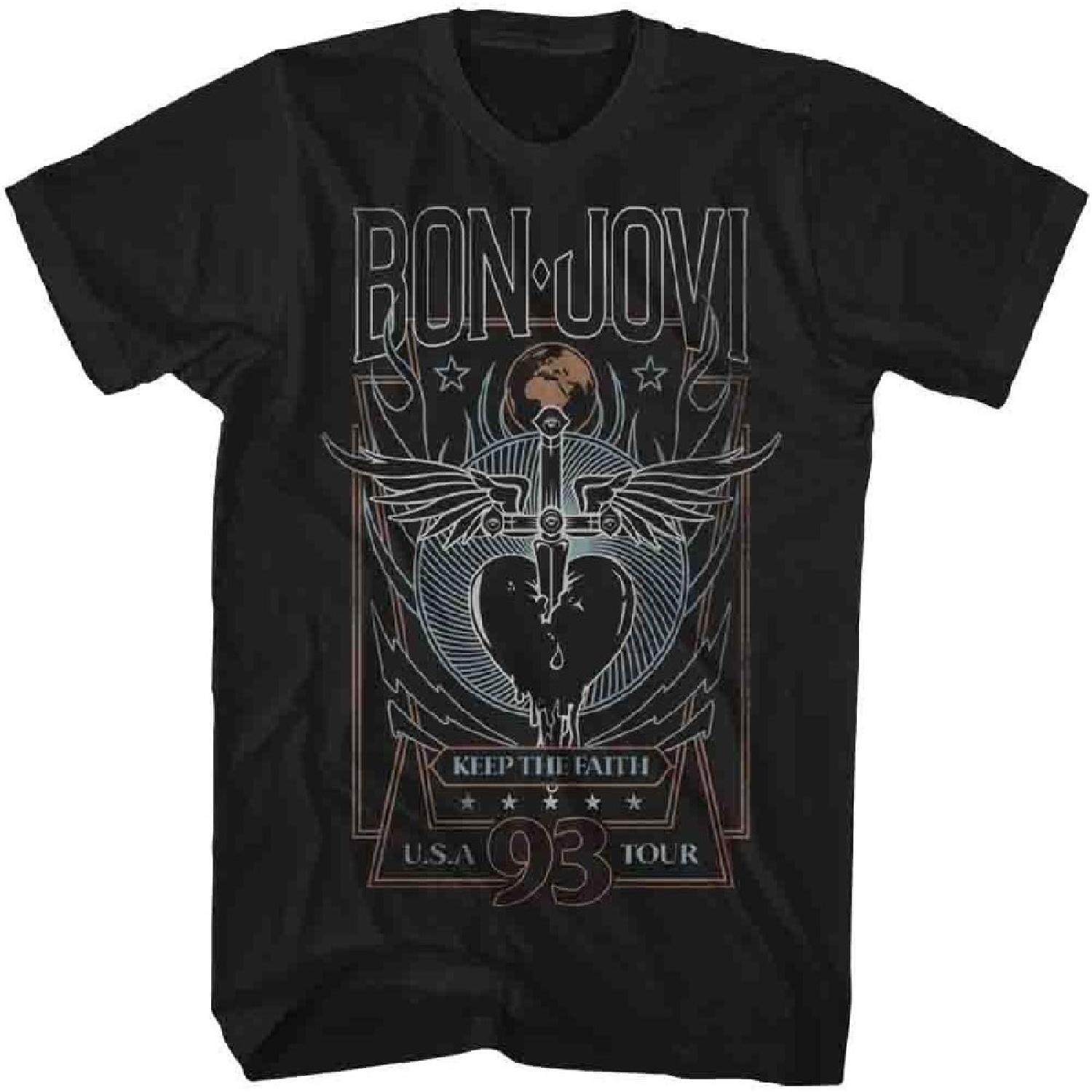 Bon Jovi 93 Tour Black Adult T-Shirt Tee S чёрный