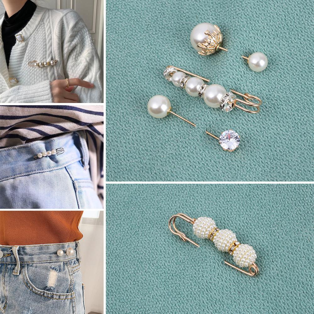 Fashion Fixed Collar Anti-Light Tightening Waistband Pearl Brooch Lapel Pin Badge Buckle