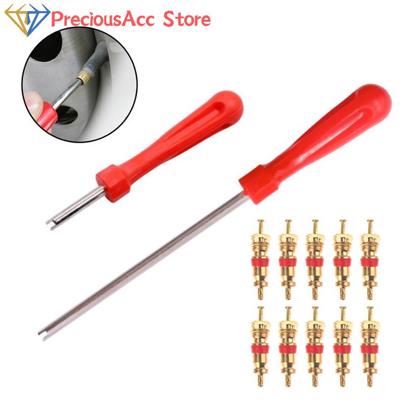 Tire Valve Core Removal Tools Wrench Plastic Handle Iron Plated Wrench Core Repair Hand Tool for Car Bike Bicycle Motorcycle