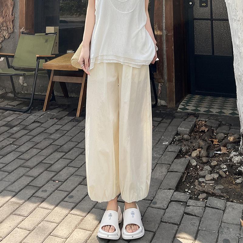 Chiloți Bloomers din Mătase de Gheață pentru Femei Vara Talie Înaltă Largi Casual Uscare Rapidă Protecție Solară Pantaloni Morcov Pantaloni Harun Cropped