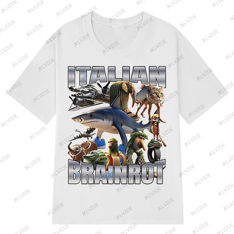Summer Italian Brainrot Tralalero Tralala Tung Tung Tung Sahur Bombardiro Crocodilo Funny Meme Men T-shirt Loose Kids/Adult Tops