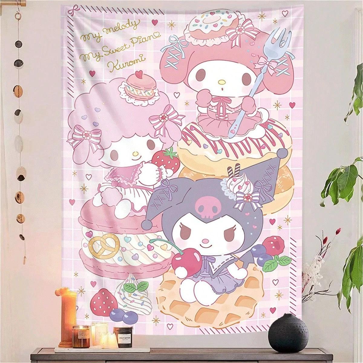 

Sanrio 1PC Cute Characters Tapestry Hello Kitty Friends Pink Cupid Heart Wall Hanging for Bedroom Living Room Dorm Decor 74x94cm(29x37in)