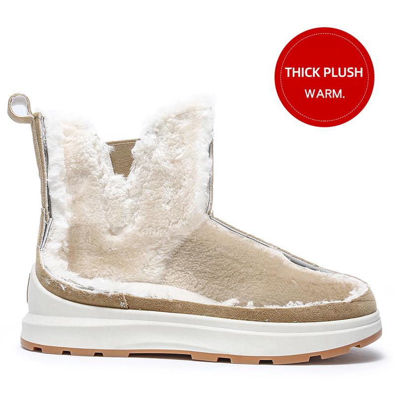 Mode 2024 Winter Dicke Plüsch Schneestiefel für Damen Faux-Wildleder Schlupf Chelsea Stiefeletten Damen Plateau Rutschfeste Baumwollgefütterte Schuhe