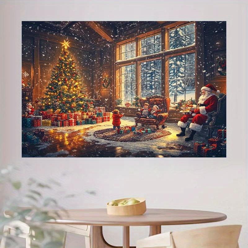 1 piece of Christmas background cloth with snow house, Santa Claus,Christmas tree,and gifts - creating a warm festive at