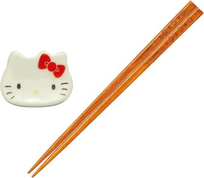 Sanrio Characters Hello Kitty with Chopstick Rest Japanese Kitty Made In Day (SANRIO) Chopsticks, 22.5cm Long, Set, Approx. 4x2cm, Tableware,