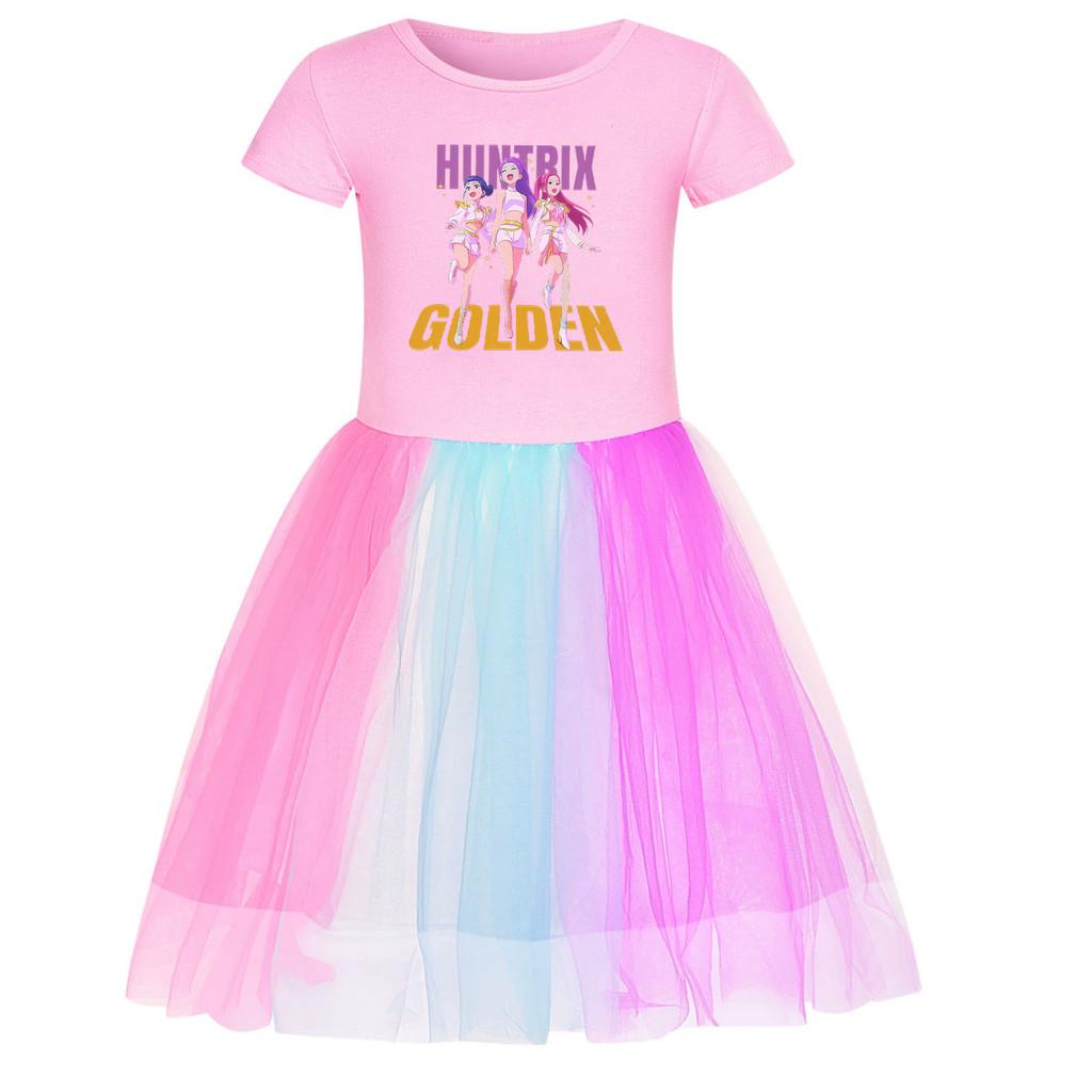 

4181 Kids Girls Rumi Zoey Mira Print Round Neck Rainbow Dress 110cm розовый